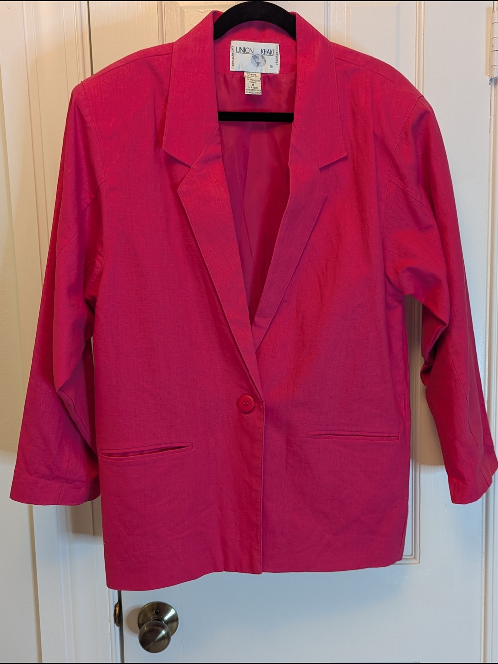 Vintage 1980s Union Kahki Bold Pink Single-Button Blazer